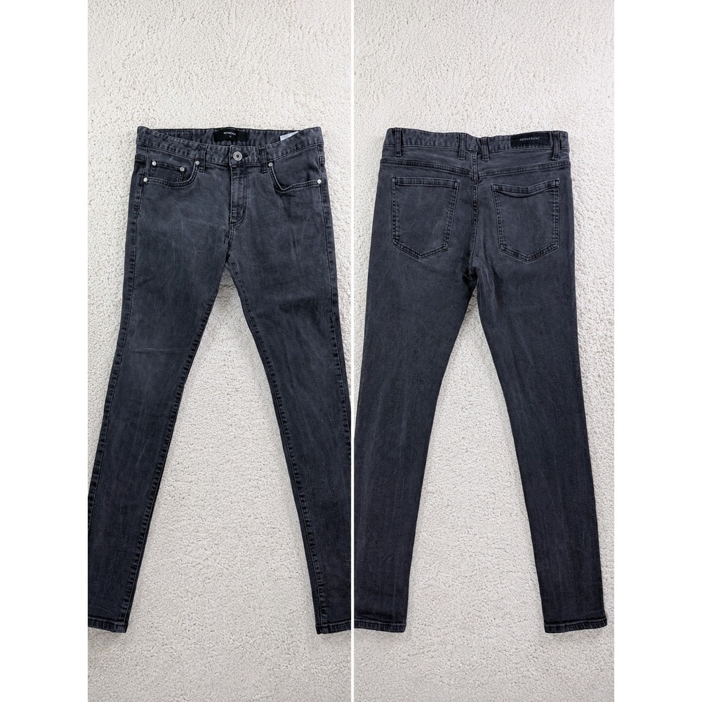 Represent Essential Jeans Mens 34 Black Excellent Skinny Fit Washed Denim